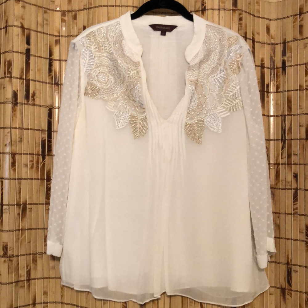 Anthropologie gold & silver embellished blouse L